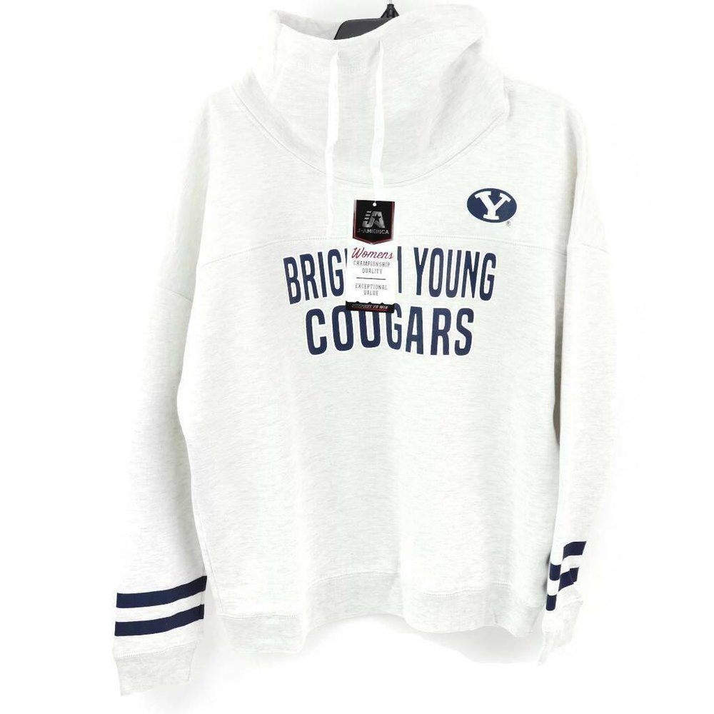 Brigham Young Cougars Womens White Cowl Neck Fleece NCAA Sweatshirt L New